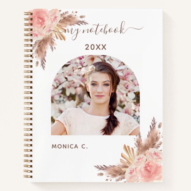 Cuaderno Fotografía floral rosa de la rosa de pasto pampas (Anverso)