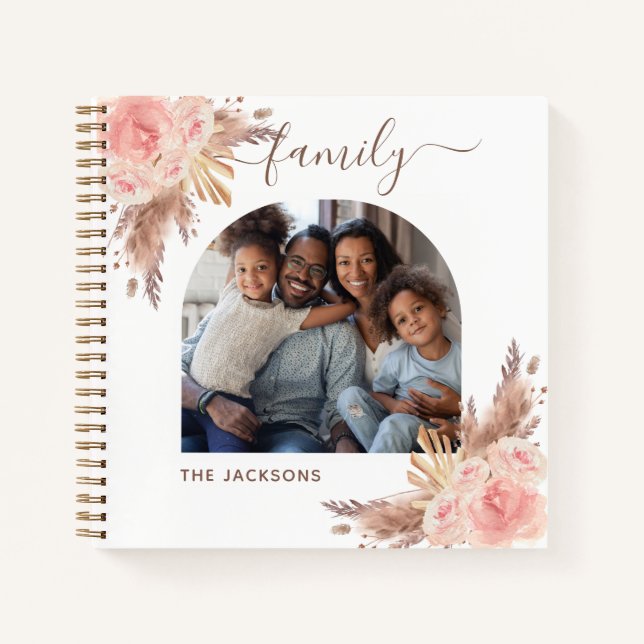 Cuaderno Fotografía floral rosa rosa de pampas Boho (Anverso)