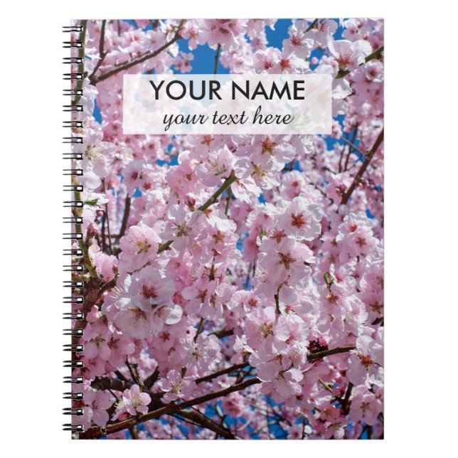 Cuaderno fotografía rosada elegante del árbol de la flor de (Frente)