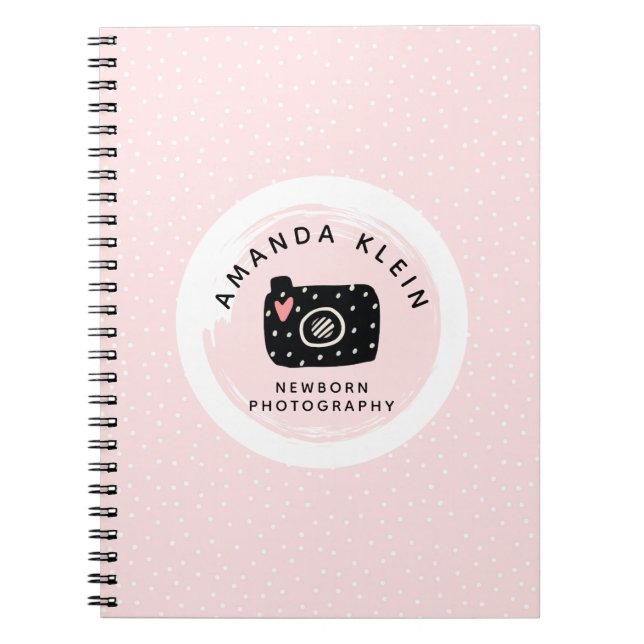 Cuaderno Fotógrafo Minimalista Lindo Cámara Negro & Rosa (Frente)
