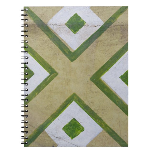 Cuaderno Fotograma de cierre textil marrón, blanco y verde (Frente)