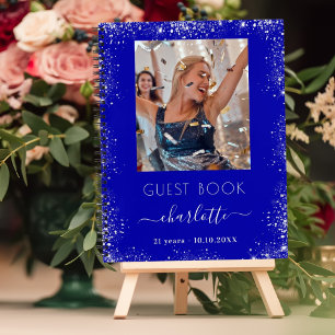 Cuaderno Fotos de oro de cumpleaños real de plata azul