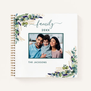 Cuaderno Fotos familiares con nombre en blanco y verde euca