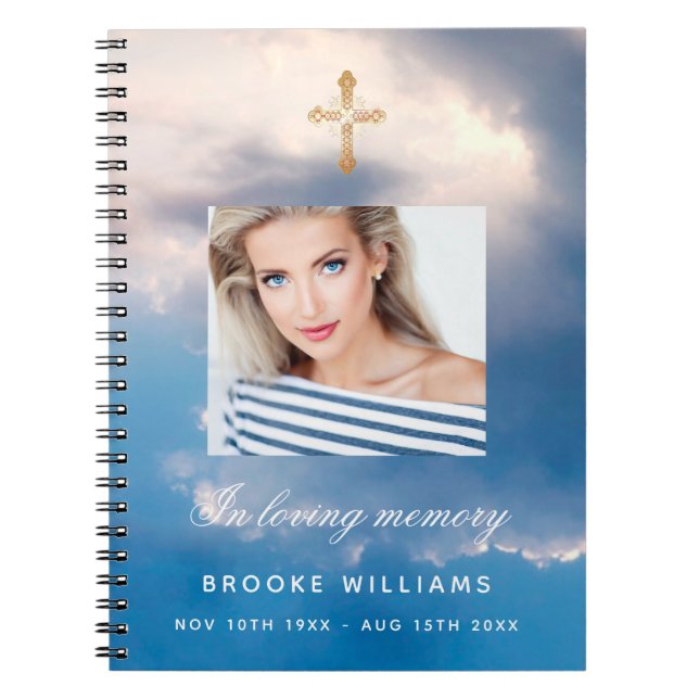Cuaderno Fotos funerarias conmemorativas del cielo azul (Frente)
