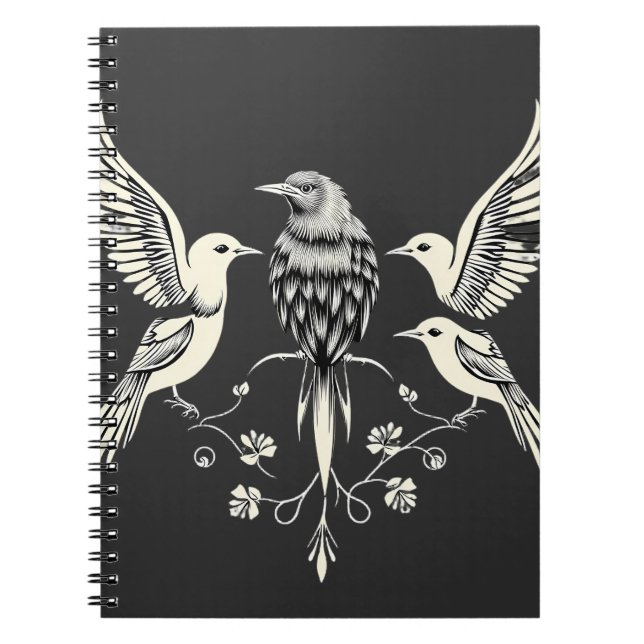 Cuaderno Four Birds on a Branch Illustration (Frente)
