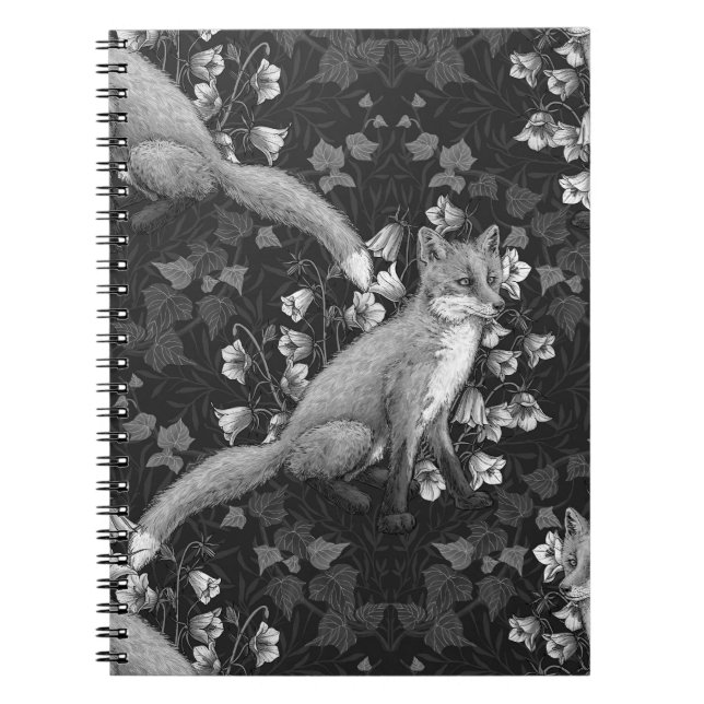 Cuaderno Fox, bellflores y hiedra, monocromo, pared platead (Frente)