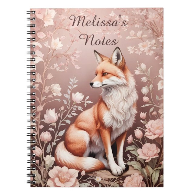 Cuaderno Fox con floral rosada de ensueño - nombre personal (Frente)