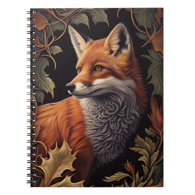 Cuaderno Fox con hojas de otoño | Elegante Arte Animal Flor (Frente)