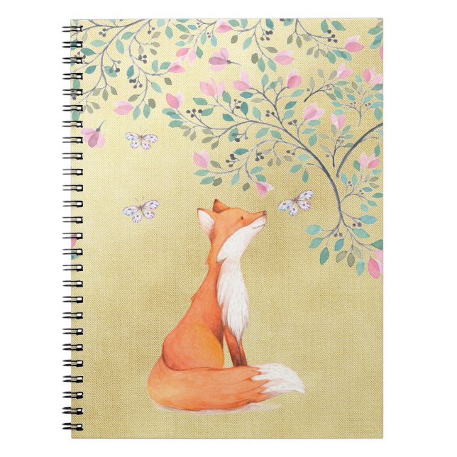Cuaderno Fox con las mariposas y las flores rosadas (Frente)