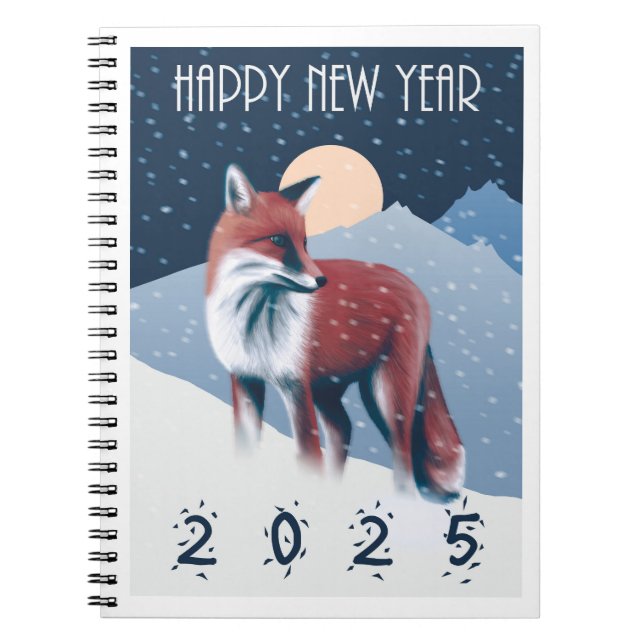 Cuaderno Fox En La Nieve | Feliz Año Nuevo 2025 (Frente)