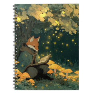 Cuaderno Fox encantada leyendo bajo luciérnagas