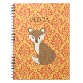 Cuaderno Fox lindo en fondo modelado naranja