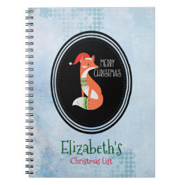 Cuaderno Fox naranja en Red Santa Hat Feliz Navidad