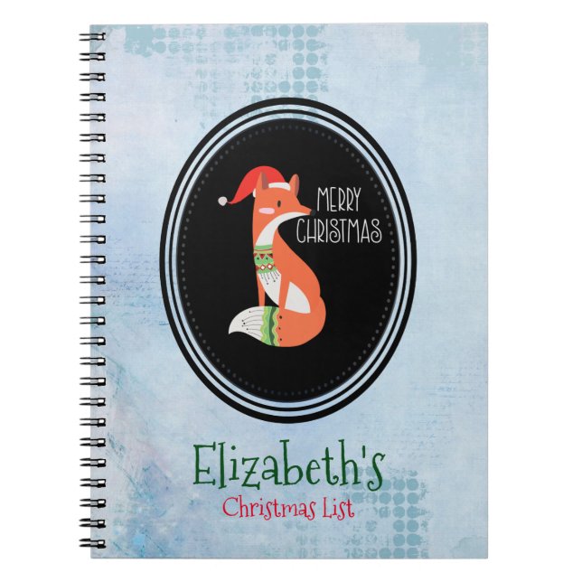 Cuaderno Fox naranja en Red Santa Hat Feliz Navidad (Frente)