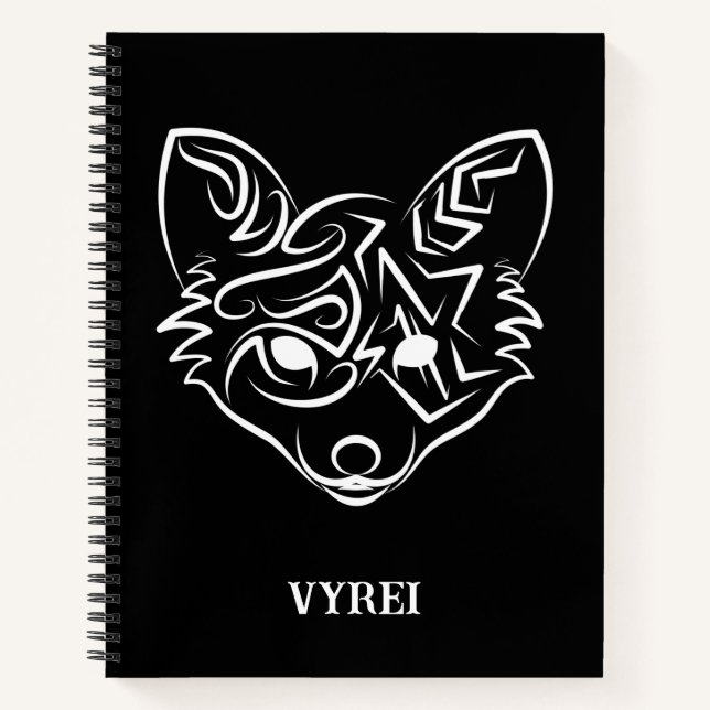 Cuaderno Fox tribal negra y blanca (Anverso)