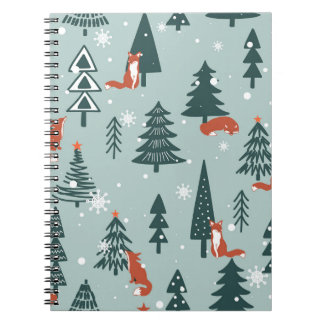 Cuaderno Foxes, abetos, invierno, patrón colorido