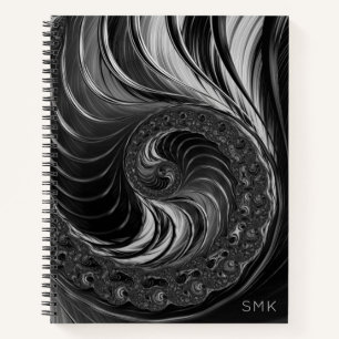 Cuaderno Fractal Black Golden Ratio Nautilus Monograma