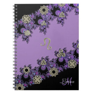 Cuaderno Fractal céltico púrpura personalizado de Leo del