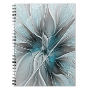 Cuaderno Fractal floral moderno abstracto flor azul gris