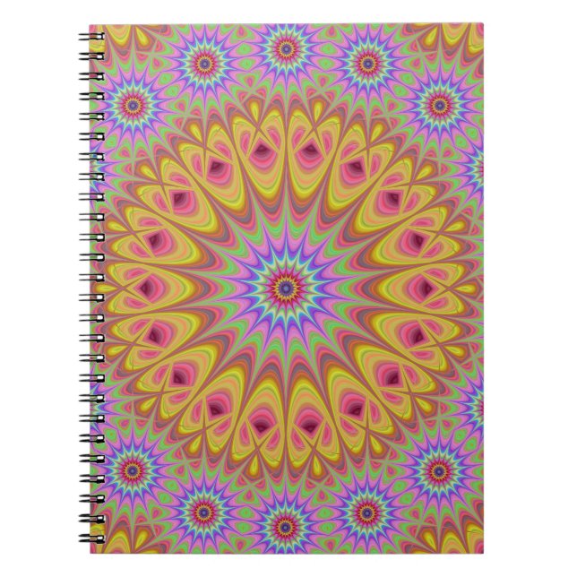 Cuaderno Fractal Mandala Floral Psicodélico Retro (Frente)