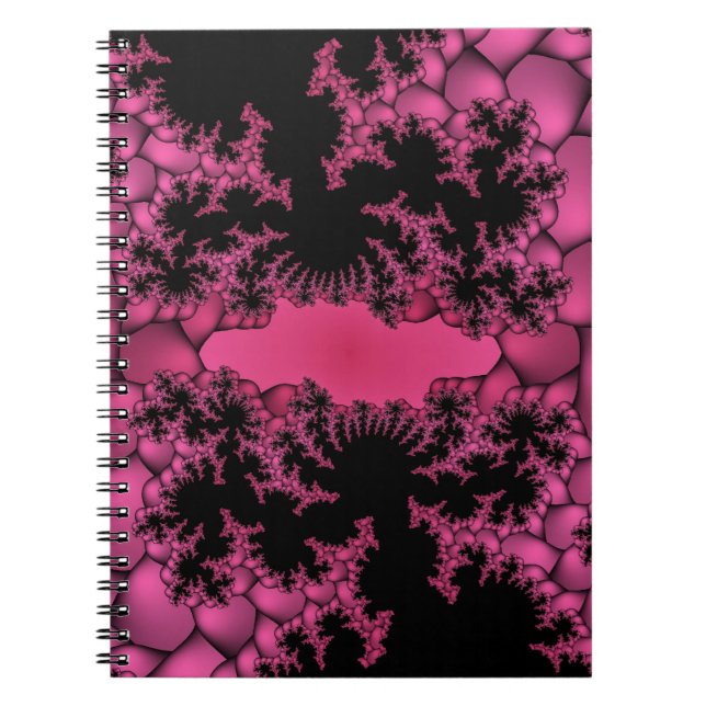 Cuaderno fractal negro y rosa (Frente)