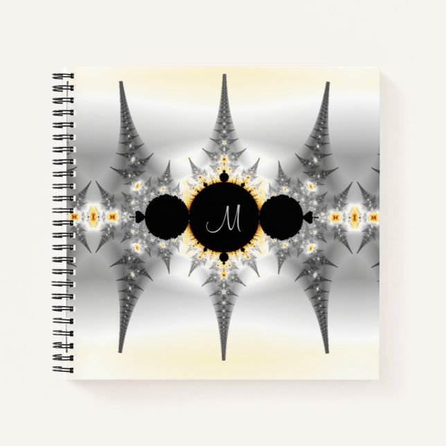 Cuaderno Fractal plateado resumen monogramado (Anverso)