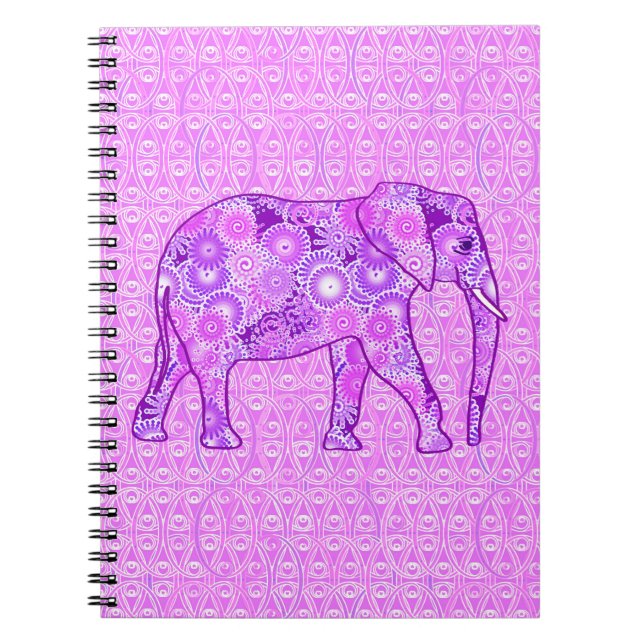 Cuaderno Fractal swirl elephant - purple and orchid (Frente)