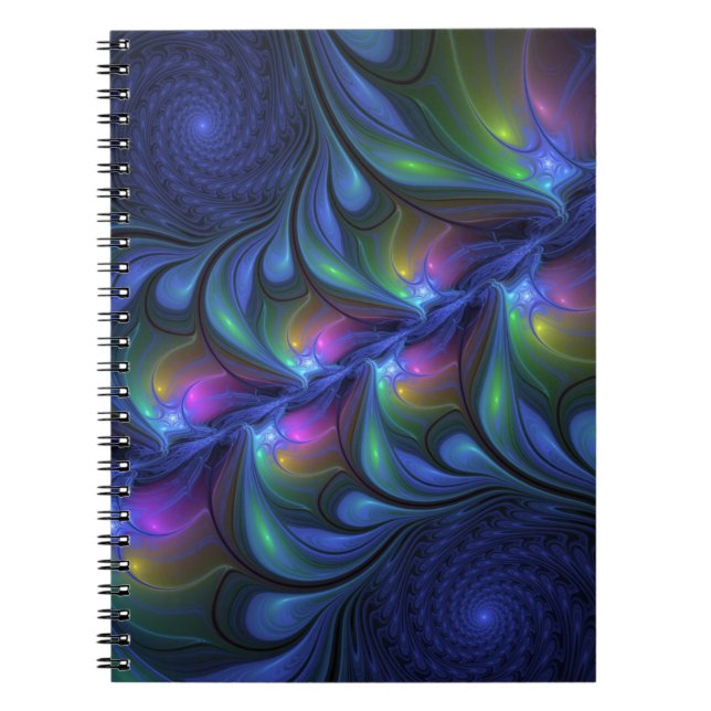 Cuaderno Fractal verde rosa azul luminoso colorido abstract (Frente)