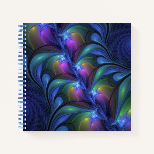 Cuaderno Fractal verde rosa azul luminoso colorido abstract (Anverso)