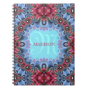 Cuaderno Fractals de Frilly Blue Pink Personalized Notebook