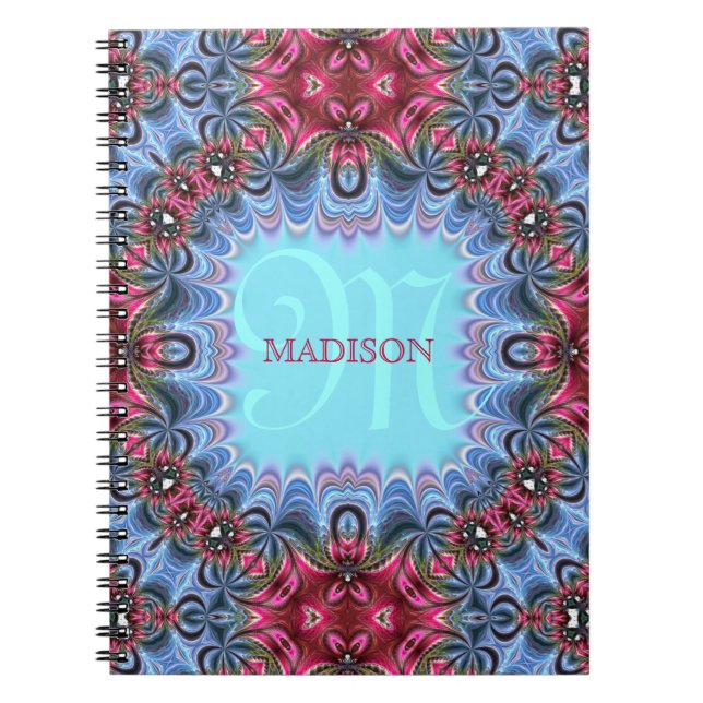 Cuaderno Fractals de Frilly Blue Pink Personalized Notebook (Frente)