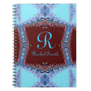 Cuaderno Fractals de Frilly Blue Red Personalized Notebook