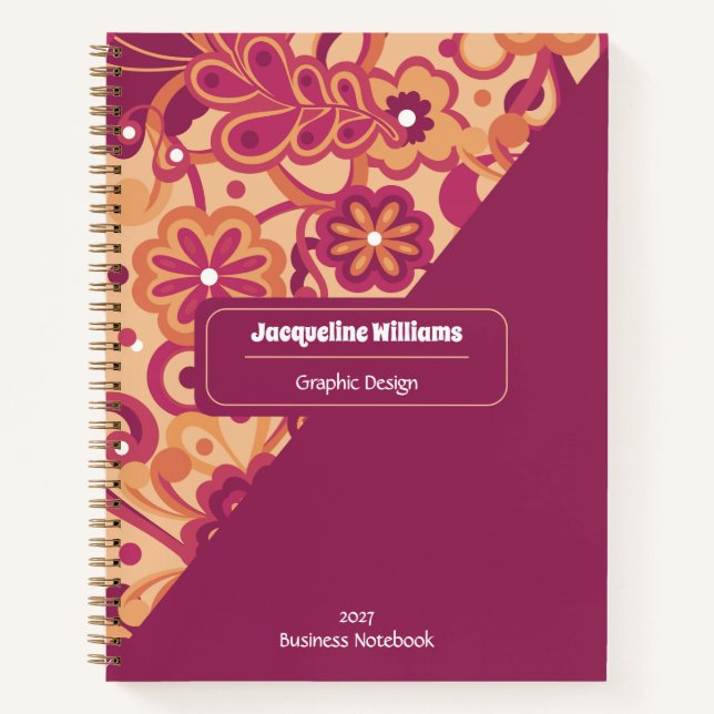 Cuaderno Frambuesa Groovy Psicodélico 60s 70s Floral  (Anverso)