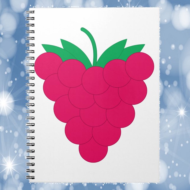 Cuaderno Frambuesa Rosa Berry (A notebook with a graphic of a pink raspberry with a green stem.)