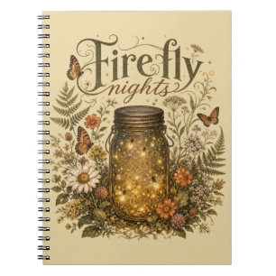 Cuaderno Frasco de Mason Antiguo con Luciérnagas Brillantes