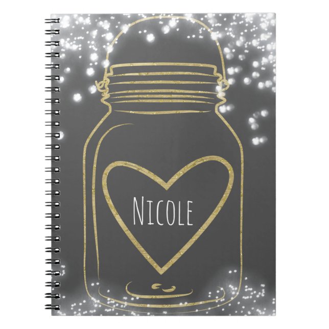 Cuaderno Frasco de Mason Dorado & Luces Glam Rústico Cualqu (Frente)