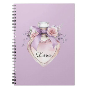 Cuaderno Frasco de perfume morado con lazo y flores rosas