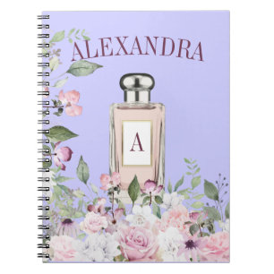 Cuaderno Frasco de Perfume Púrpura Floral Bonito Monograma