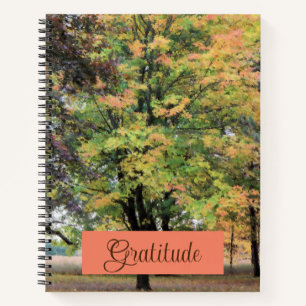 Cuaderno Frase de "Gratitud" Pintura de árbol de arce otoña