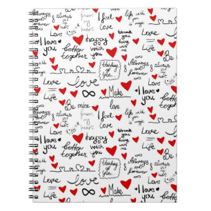 Cuaderno Frases de amor, corazones de garabatos, patrones d