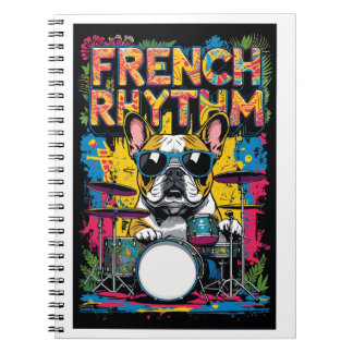Cuaderno French Bulldog Playing Drums