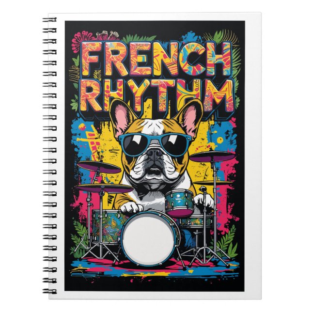 Cuaderno French Bulldog Playing Drums (Frente)