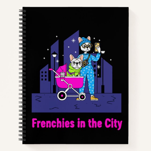 Cuaderno Frenchíes divertidos en la ciudad | Personalizado  (Anverso)