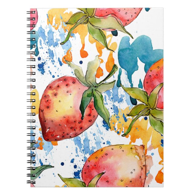 Cuaderno Fresa comida saludable. Ilustración de fondo de ac (Frente)
