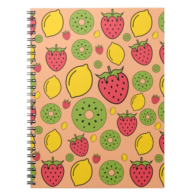 Cuaderno Fresa, limón y kiwi fondo de papel tapiz (Frente)