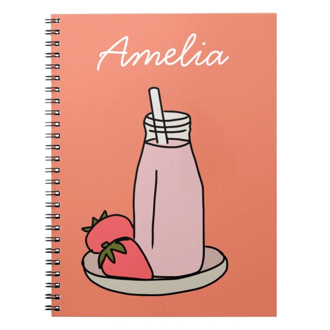 Cuaderno Fresa Milkshake retro rosa (Frente)