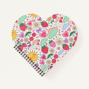 Cuaderno Fresa Retro Adorable, Sol y Corazones Felices