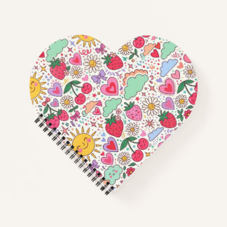 Cuaderno Fresa Retro Adorable, Sol y Corazones Felices