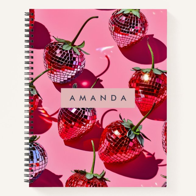 Cuaderno Fresa Retro Disco Divertida Personalizada (Anverso)