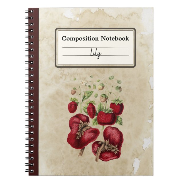 Cuaderno Fresas antiguas en una composición de papel antigu (Frente)